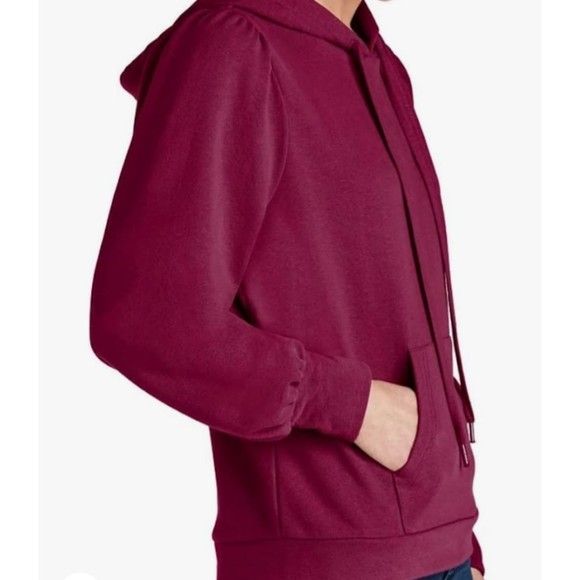 Member's Market Ladies Pullover PuffSleeve HoodieKangarooPocket Burgundy Brick S - Picture 2 of 3